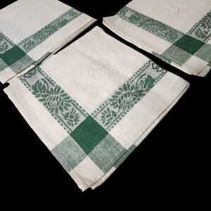 VTG 1990s NAPKIN SET GREEN PLAID LINEN CLOTH PICNIC FARMHOUSE Prairie Homestead